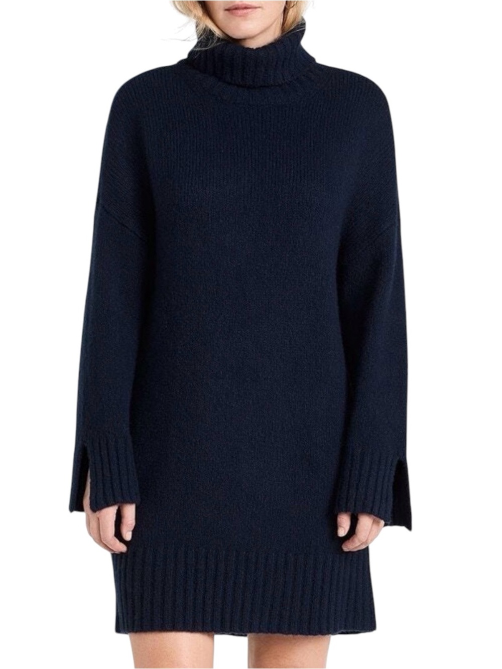 Favorite Daughter St James Merino Wool Turtleneck Sweater Dress Navy Blue M